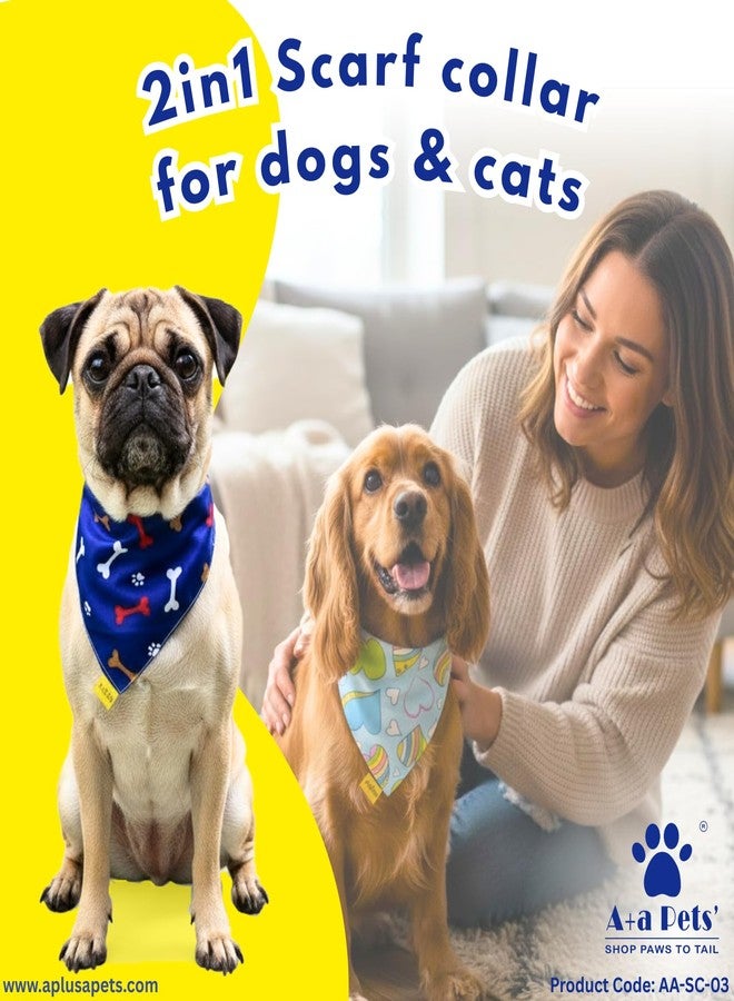 A+a Pets وشاح قطني 2 في 1 من A+a للحيوانات الأليفة للكلاب والقطط | مريلة على شكل طوق باندانا لجميع الأعمار | مريح وقابل للتعديل مع حلقة على شكل حرف D لبطاقة الاسم | أوشحة ساتان ناعمة فاخرة (صغير، أزرق عظمي) - Image 2